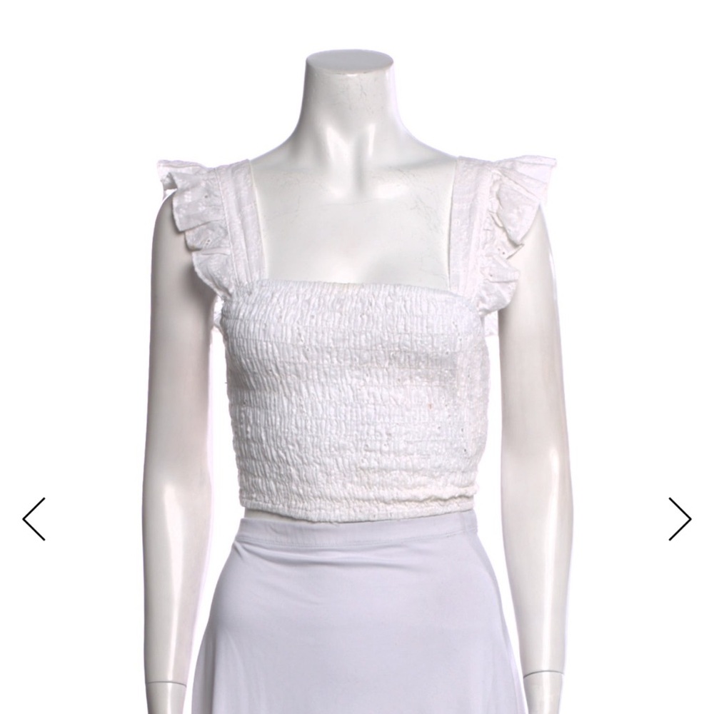 Misa Los Angeles White Ruffled eyelet tank Top